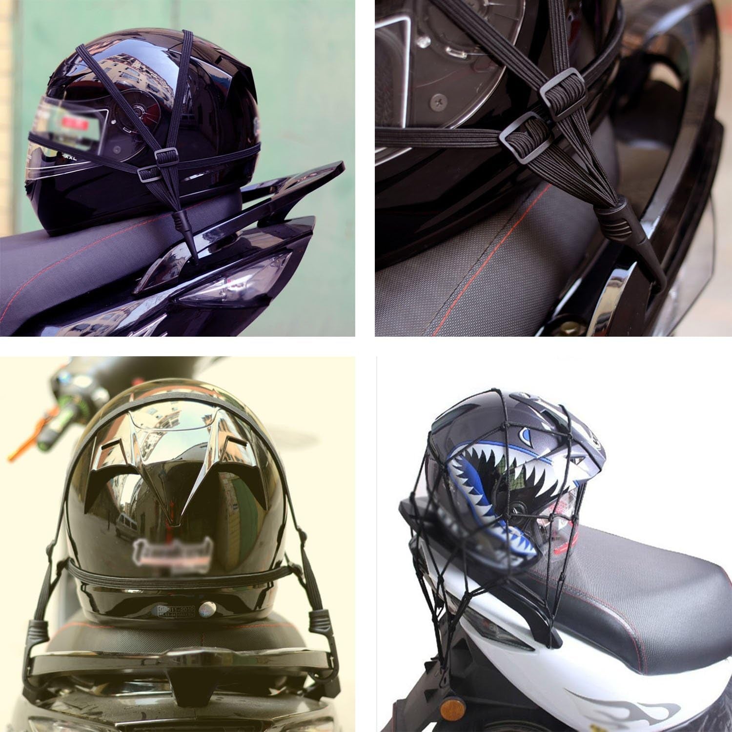 2 Pieces Filet À Bagages Araignée Elastique (40 X 40Cm) + 1 Pieces Ceinture De Bagages Elastique (60Cm), Annhao Casque De Moto À Net, Pour Vélo Filet Moto Filet Bagage Filet Transport (Noir)