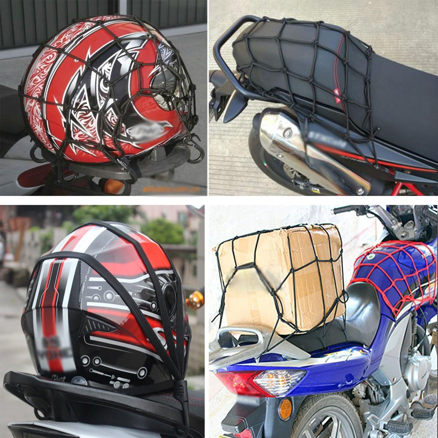 2 Pieces Filet À Bagages Araignée Elastique (40 X 40Cm) + 1 Pieces Ceinture De Bagages Elastique (60Cm), Annhao Casque De Moto À Net, Pour Vélo Filet Moto Filet Bagage Filet Transport (Noir)