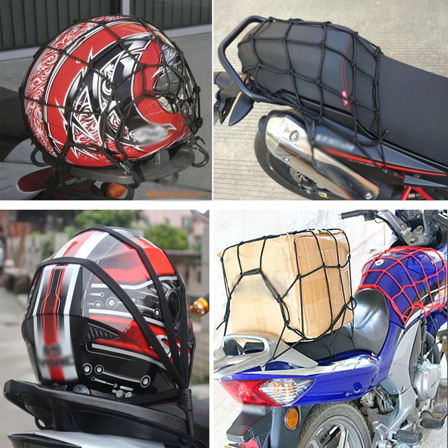 2 Pieces Filet À Bagages Araignée Elastique (40 X 40Cm) + 1 Pieces Ceinture De Bagages Elastique (60Cm), Annhao Casque De Moto À Net, Pour Vélo Filet Moto Filet Bagage Filet Transport (Noir)
