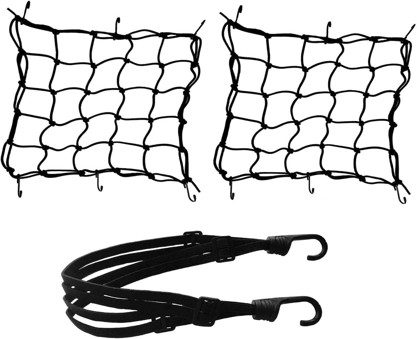 2 Pieces Filet À Bagages Araignée Elastique (40 X 40Cm) + 1 Pieces Ceinture De Bagages Elastique (60Cm), Annhao Casque De Moto À Net, Pour Vélo Filet Moto Filet Bagage Filet Transport (Noir)